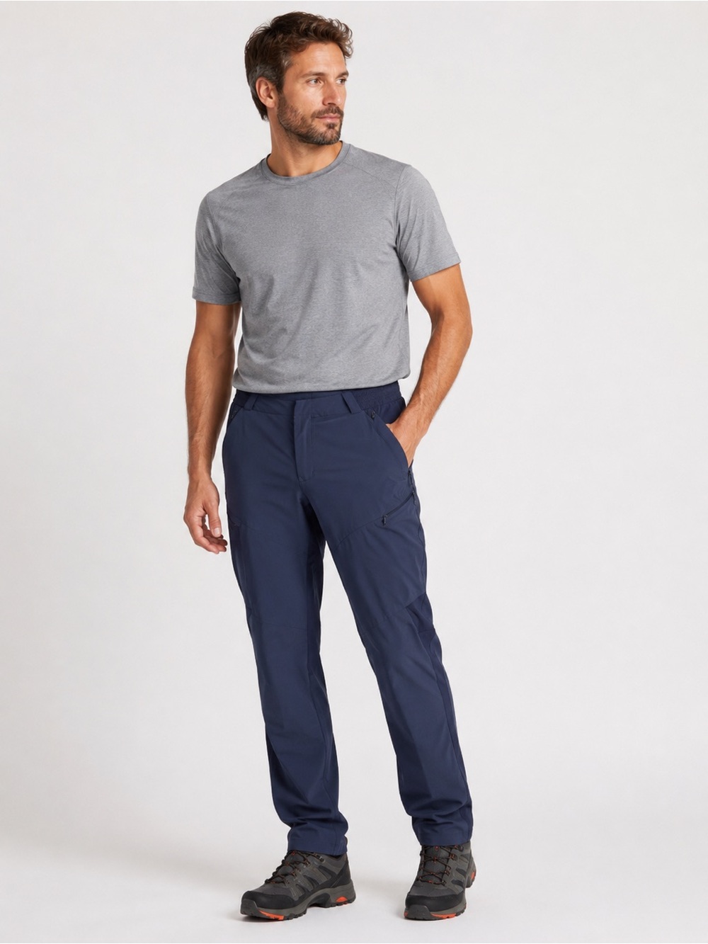 Quechua MH500 Men’s Lightweight Technical Hiking Pants Navy Zip Pocket Outdoor